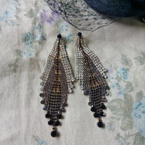 Vintage BeBe Black & Grey Chandelier Earrings